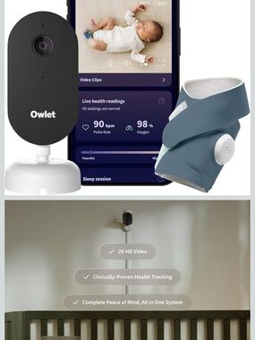 Owlet Smart Baby Monitor & Slate Blue Smart Sock - Real-Time Health Tracking